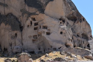Rock dwellings over several Levels. Earthquakes exposed the inner parts of these ancient villages