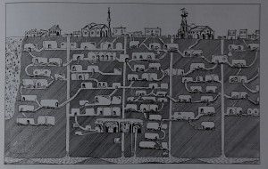 Schematic design of an underground city with with ist multiple vertical layers